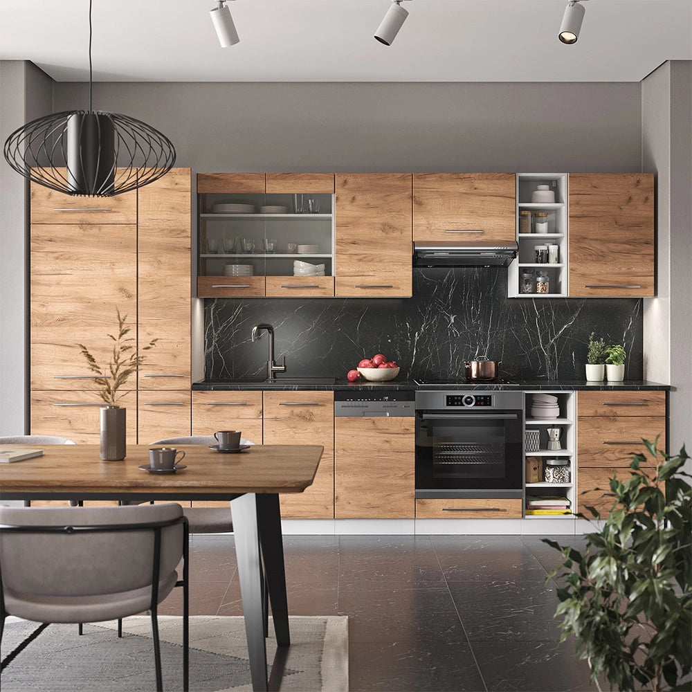Cucina componibile Fame-Line Rovere dorato/Bianco 355 cm, PL Antracite Vicco