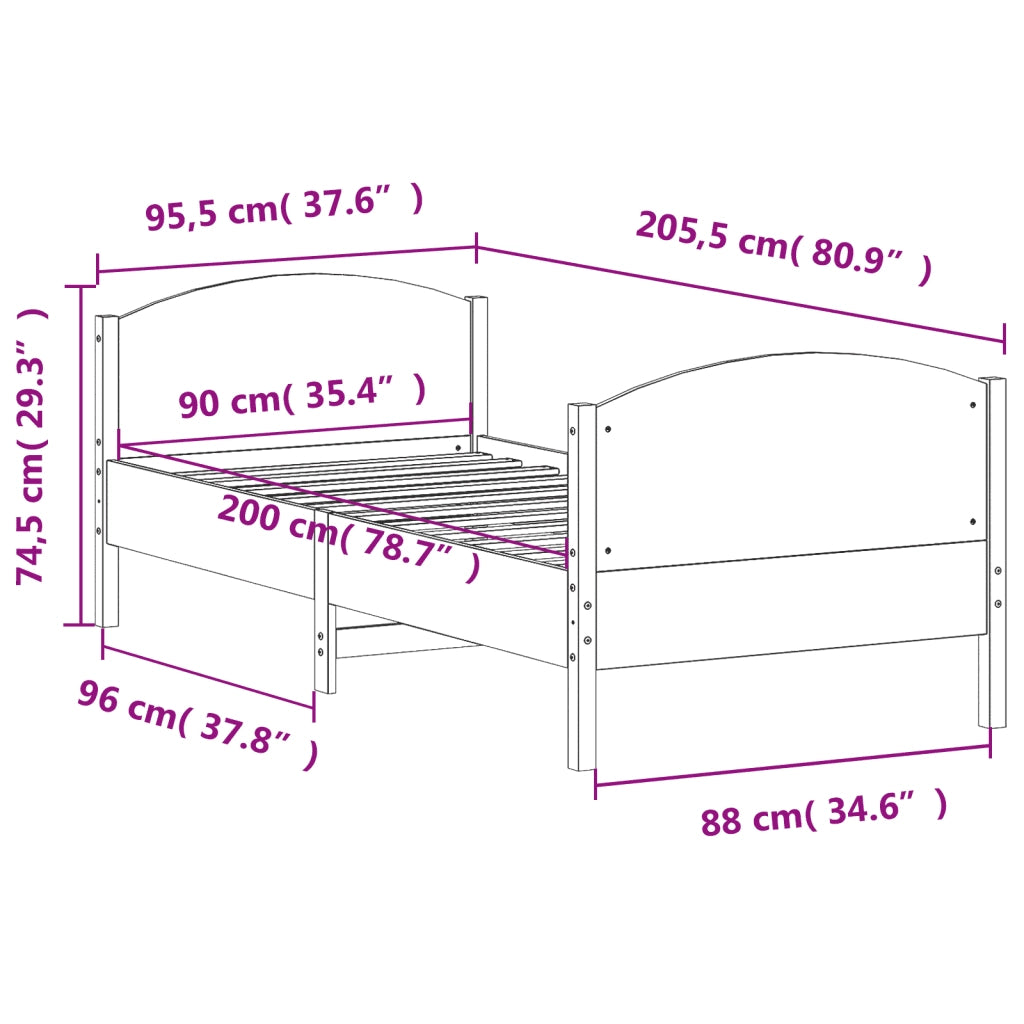 Letto singolo | Letto per adulti | Letto senza Materasso Bianco 90x200 cm Legno Massello di Pino