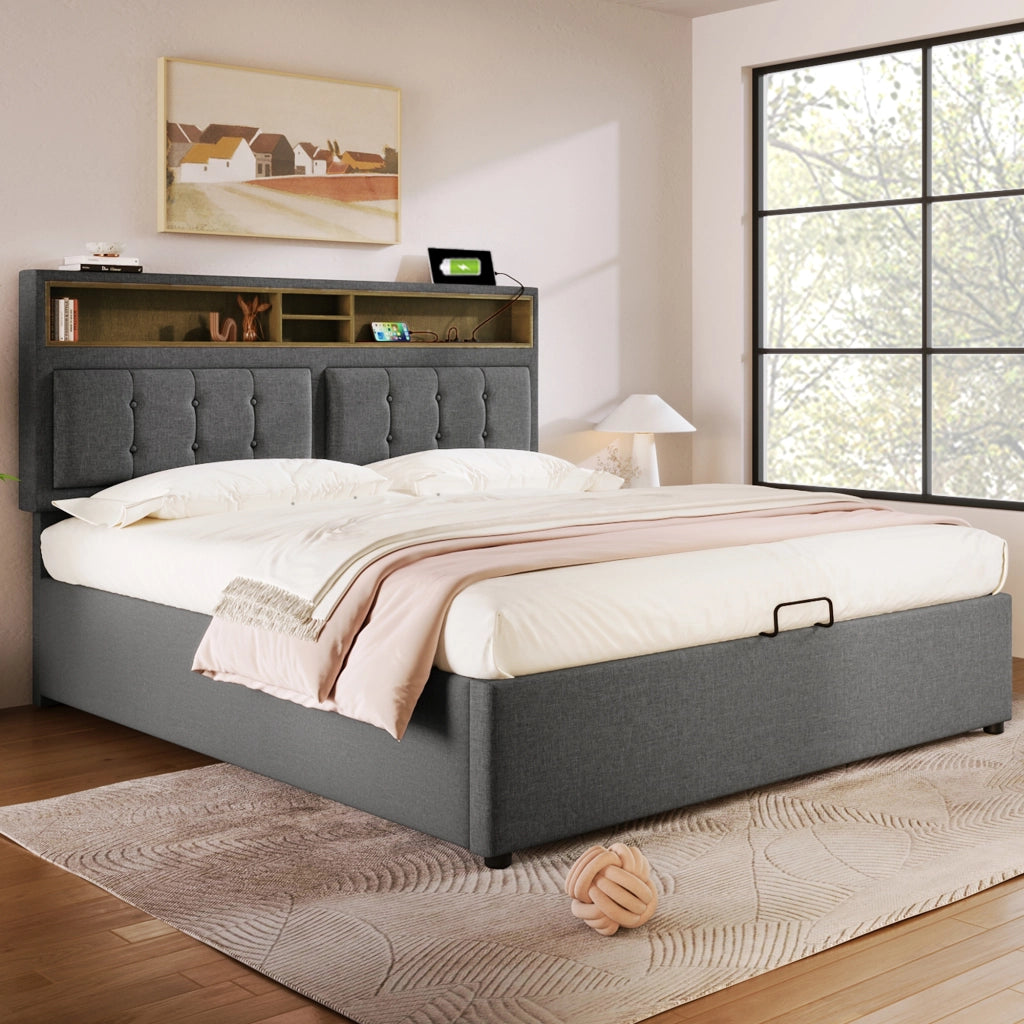 letto imbottito lino grigio 140 x 200 cm