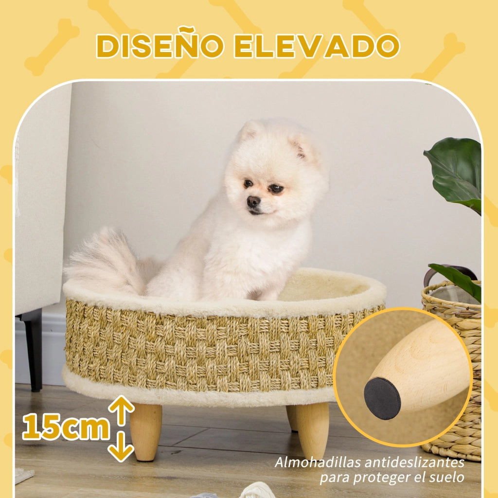 Letto per Cani con Cuscino Lavabile e Telaio in Legno ¨C Zephmum ¨C ?48x24,5 cm Beige