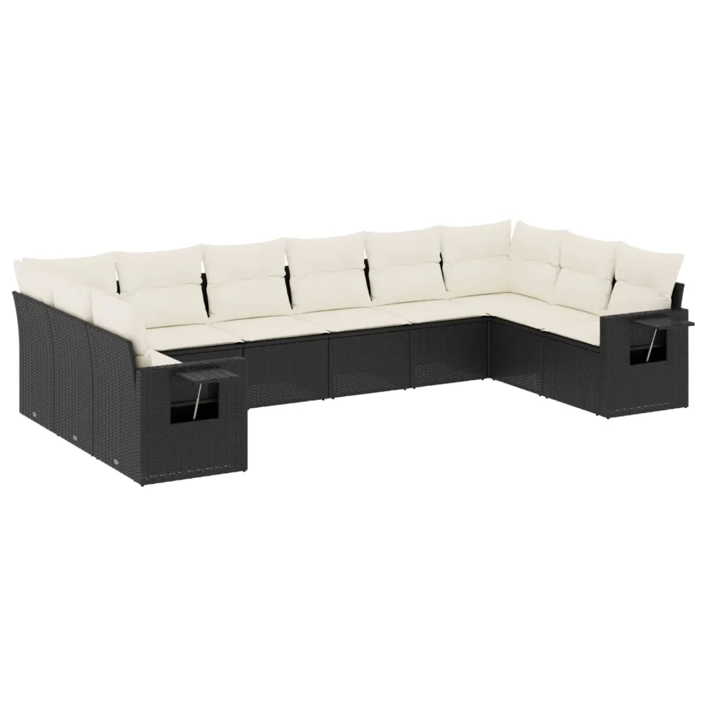 Set Divani da Giardino 10pz con Cuscini in Polyrattan Nero 3253003