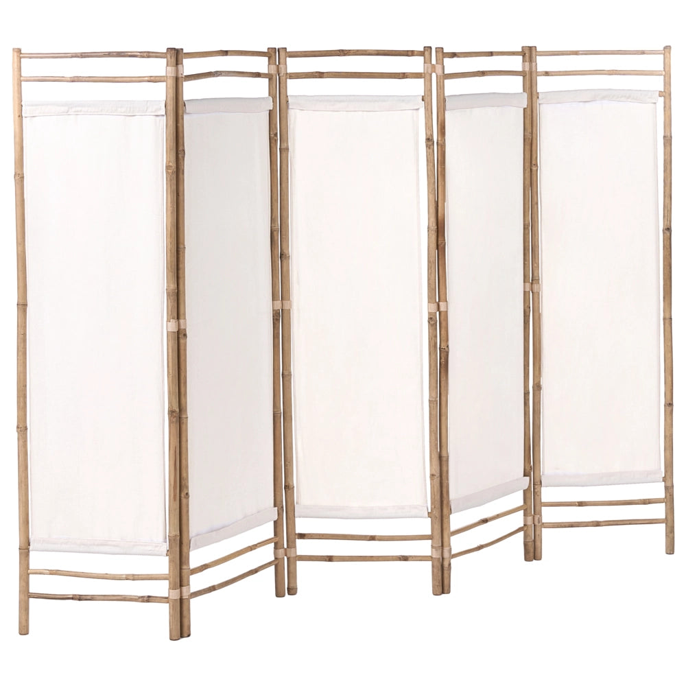 Divisorio a 5 pannelli Marrone chiaro Bambù 225 x 160 Divisorio in legno naturale Japandi Schermo organico Schermo per camera da letto