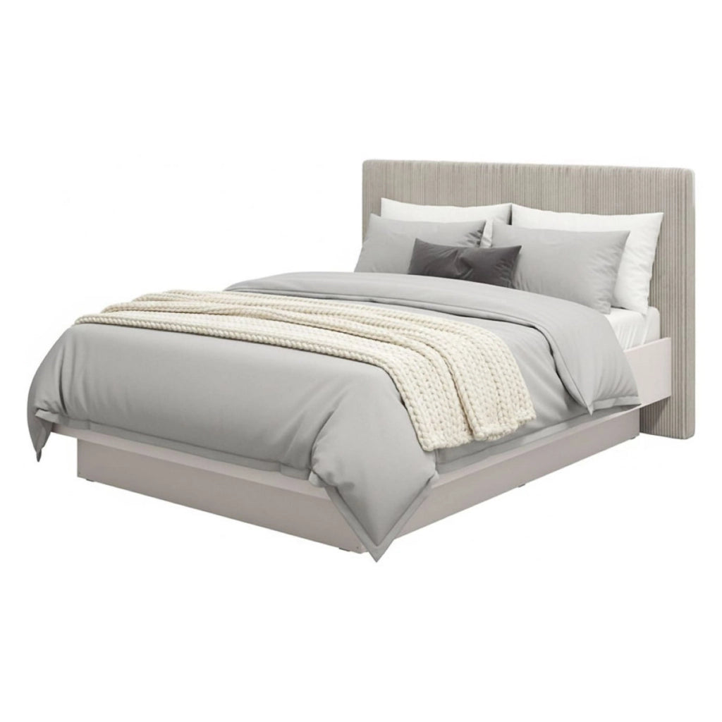 Letto Matrimoniale Caprezzo, Letto Matrimoniale Testiera Imbottita Effetto Velluto, Grigio Tortora