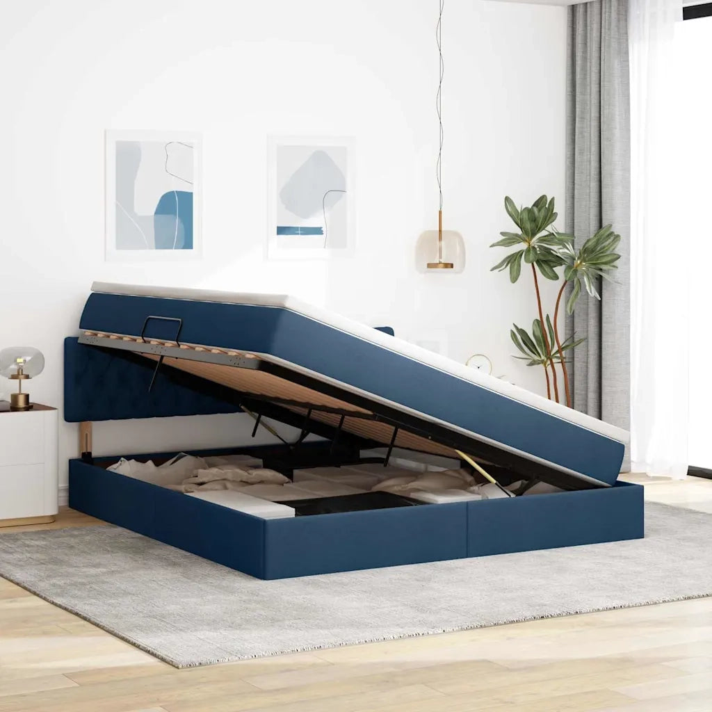Letto con contenitore e LED con led Blu 180 x 200 cm Tessuto