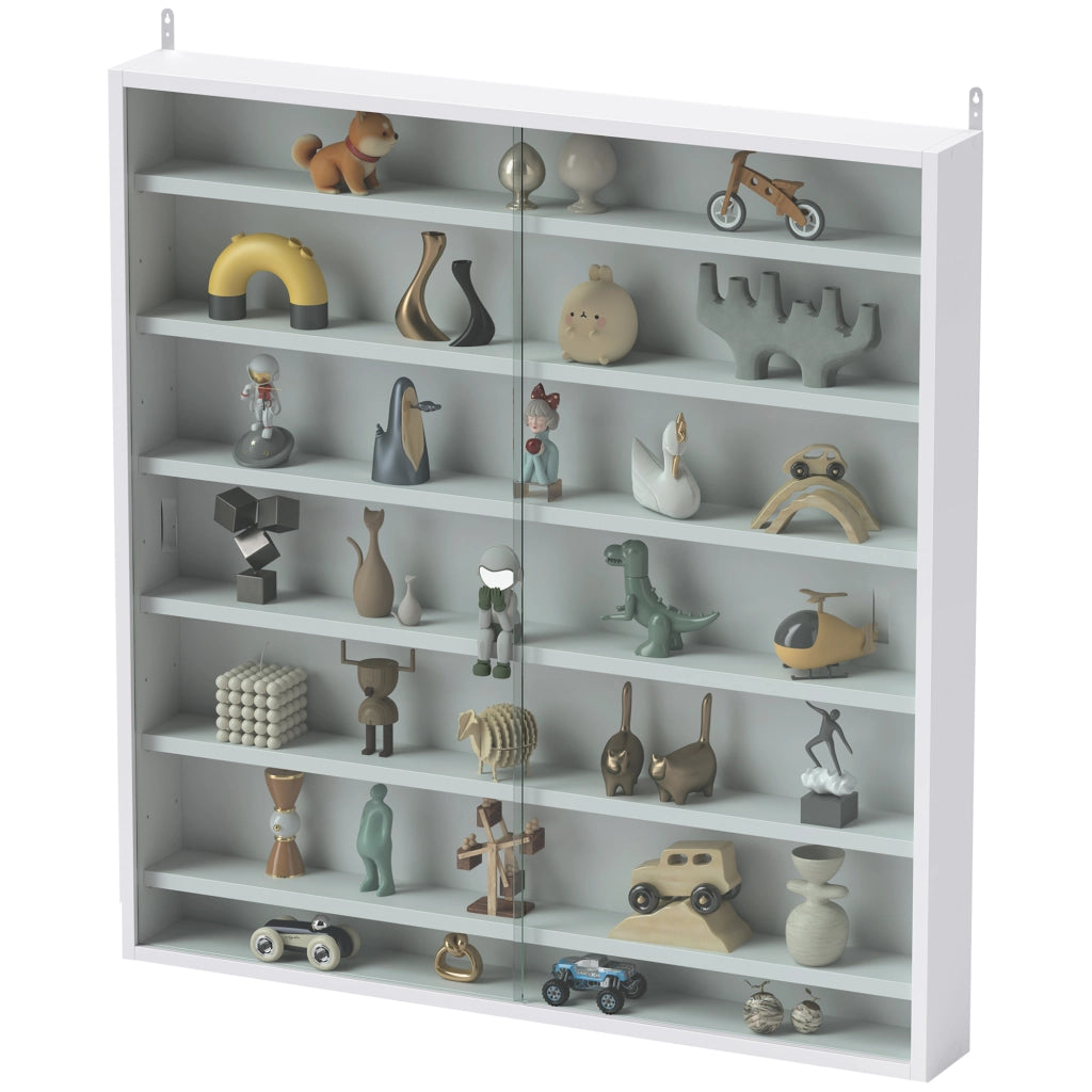 Libreria a Muro con Ripiani Aggiustabili e 2 Ante Scorrevoli Vetro ¨C Minimal ¨C Bianco 80x9.5x83 cm