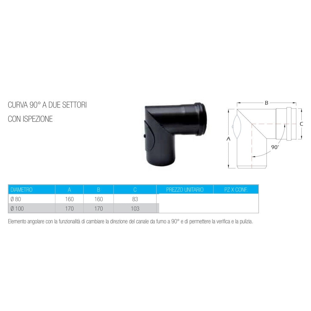 Curva gomito con ispezione 90° nero pellet da 80mm