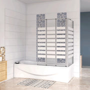 Sopravasca 130×140cm Vetro 4mm Temperato Bianco 3 Ante Pieghevoli a Libro con Lato Fisso 65x140 cm Profilo Argento Opaco Verso Destro