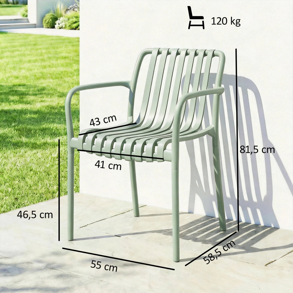 Set 4 Sedie da Giardino Impilabili ¨C Xylo ¨C Polipropilene Anti-UV Braccioli Schienale Ergonomico Grigio Verde