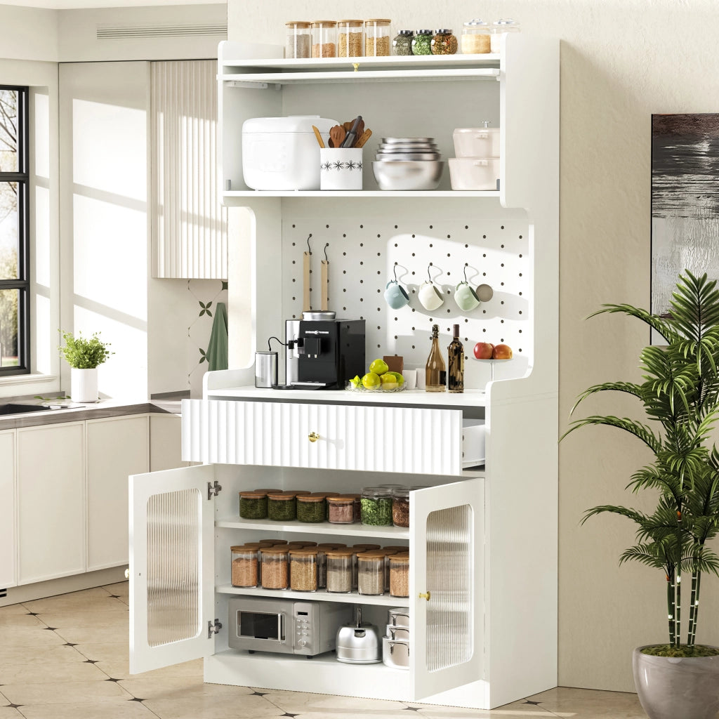 Credenza alta con ripiani regolabili e LED - per cucina - 80×40×180 cm - bianco