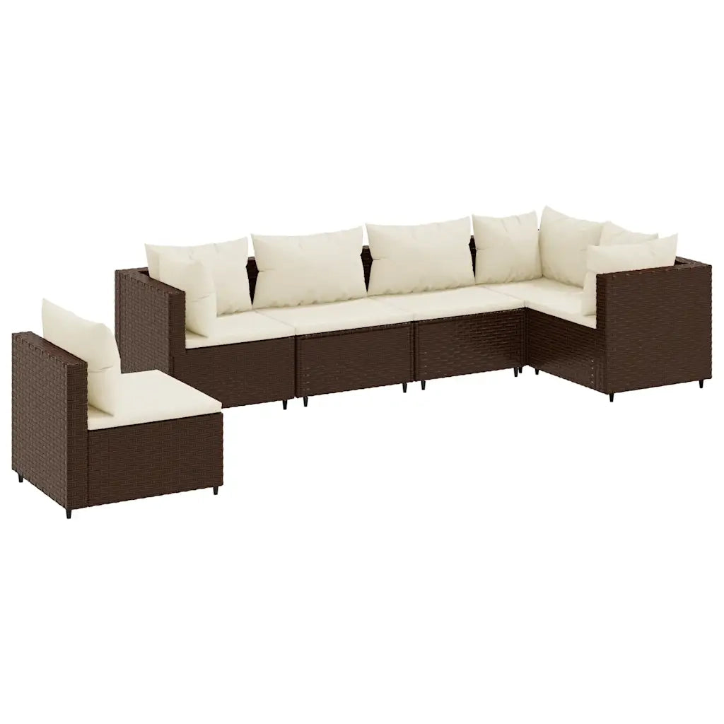 Set Mobili da Giardino 6pz con Cuscini in Polyrattan Marrone