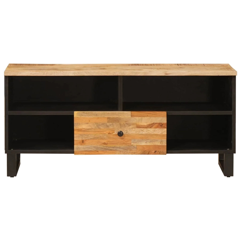 Pratico mobile porta TV rettangolare con cassetto e ripiano 100 x 33 x 46 cm in legno massello di mango marrone 02_0057816
