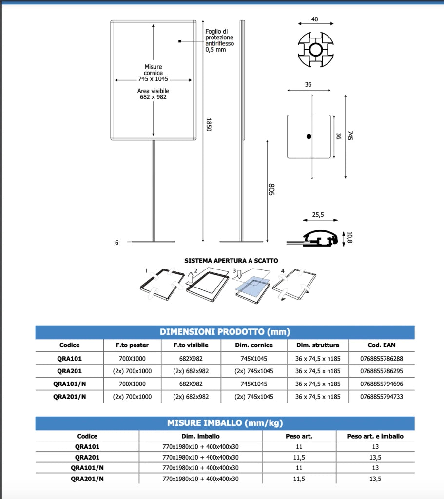 Porta Comunicazioni con cornice 70 x 100 linea Q System - Bifacciale
