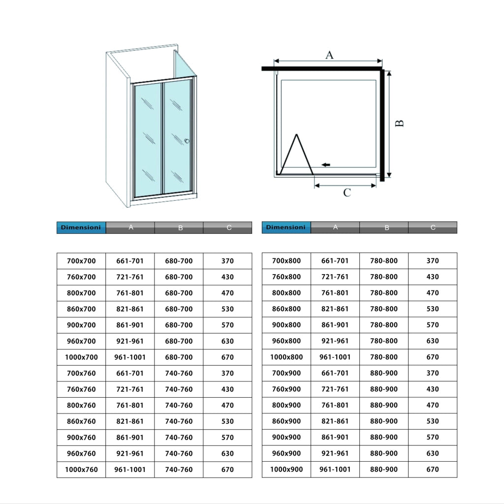 185cm Box Doccia Angolare Porta a Soffietto con Parete Fissa 80x70cm in Vetro Temperato Trasparente 5 mm Profilo Nero Opaco