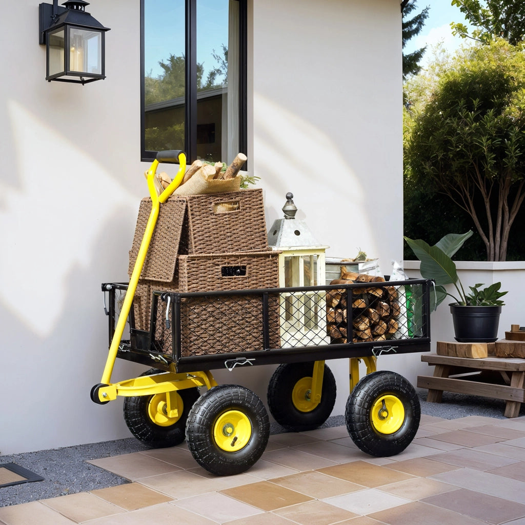 Carrello da giardino 4 ruote - Xylo - trasformabile con sponde rimovibili 104x54x51cm nero giallo