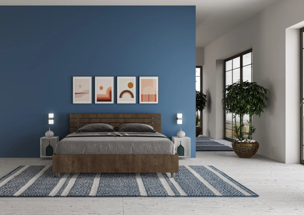 BS COM Letto matrimoniale contenitore doppia alzata 160x200 testata dritta con doghe noce