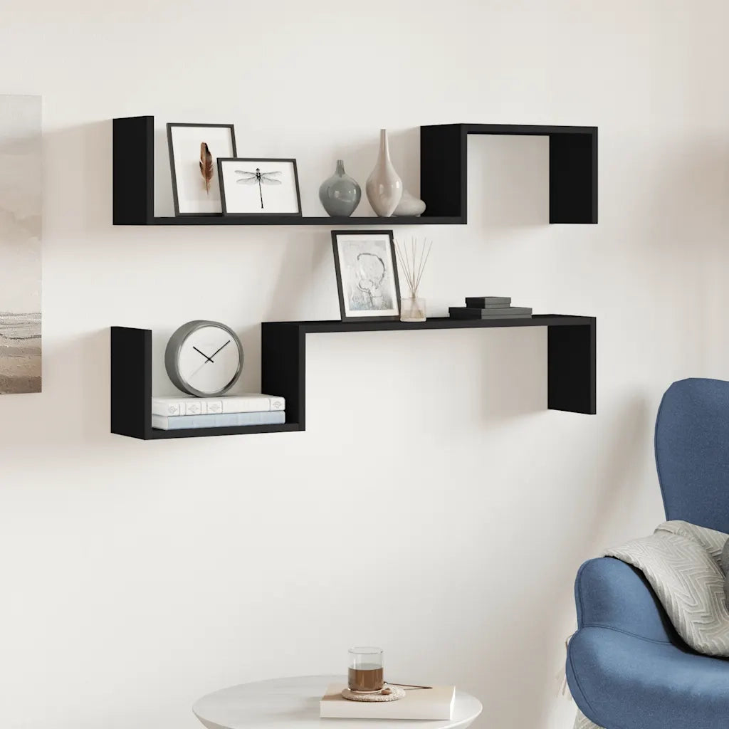 Mensole a Muro 2 pz Nere 100x15x20 cm in Legno Multistrato 807269