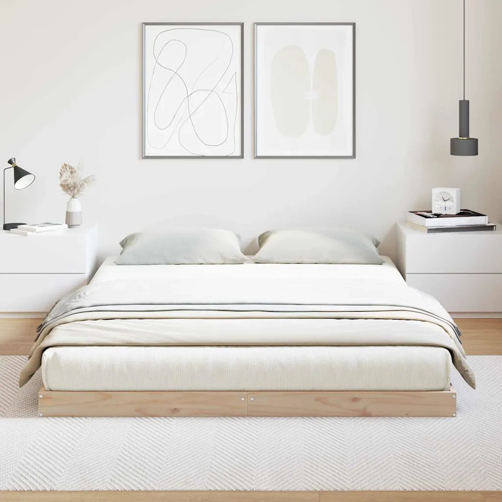 Letto matrimoniale | Letto per adulti | Struttura letto a terra Naturale 140 x 220 cm Pino massello