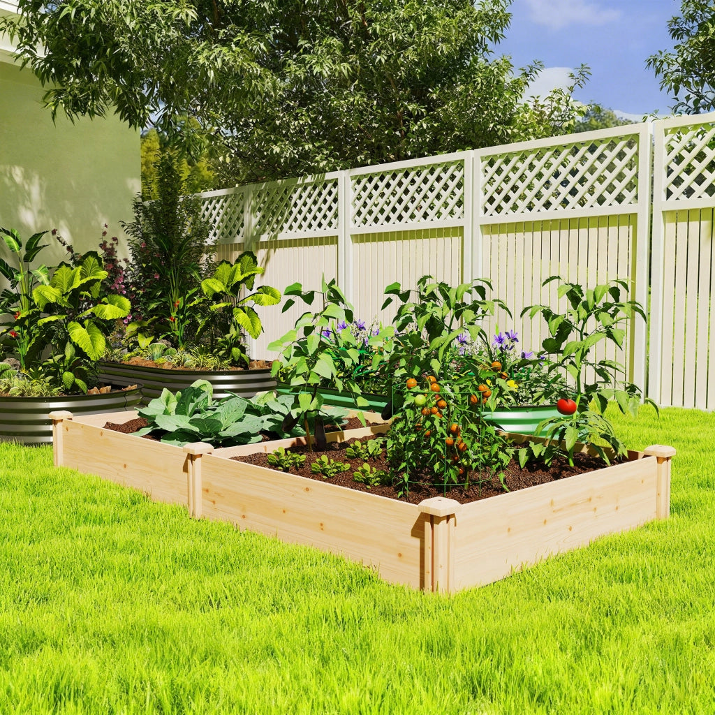 Giardino Urbano Elevato in Legno con Divisore e Base Aperta ¨C zephmum ¨C 235x121x26 cm Naturale
