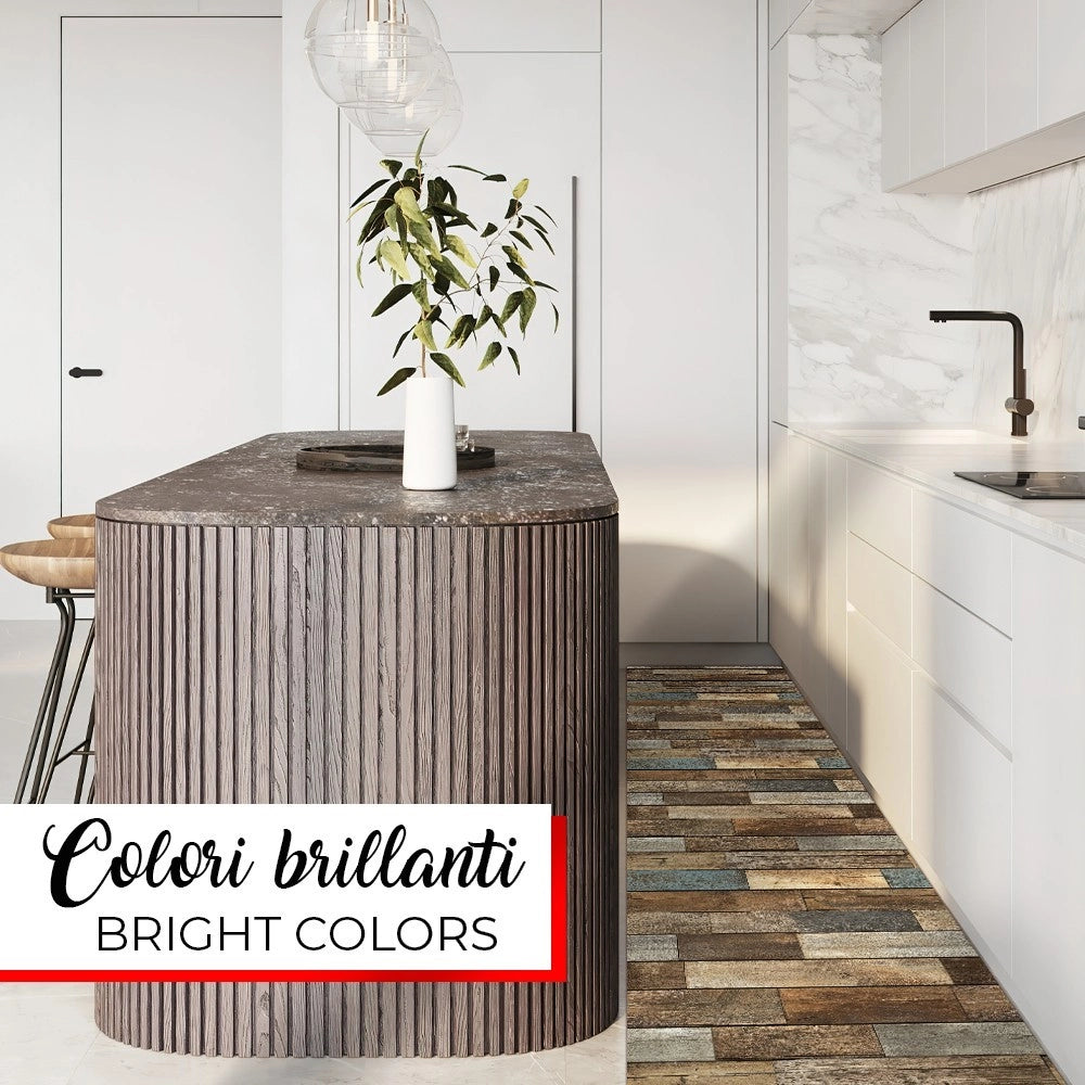 Tappeto Cucina Antimacchia 51x40 cm Stampa HD Alta Definizione Passatoia Gomma Pvc Parquet Colorato