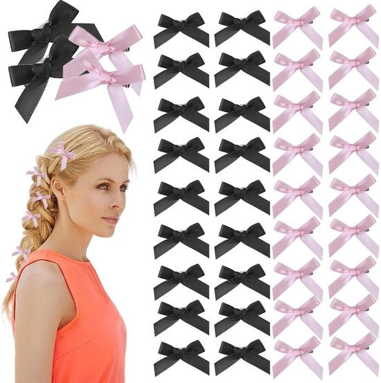Clip per capelli in set da 40 pezzi - Clip per capelli mini - Spille per capelli - Colori rosso/nero - Materiale poliestere di alta qualità - Duraturo e comodo - Ferma capelli