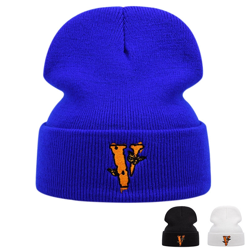 Cappelli invernali caldi con ricamo a farfalla V, colore blu.