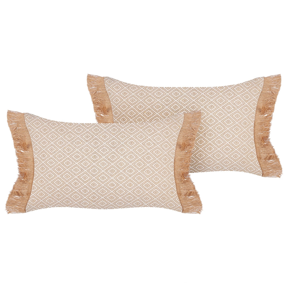 Set di 2 cuscini in poliestere beige con motivo geometrico 30 x 50 cm stile tradizionale salotto sala da pranzo