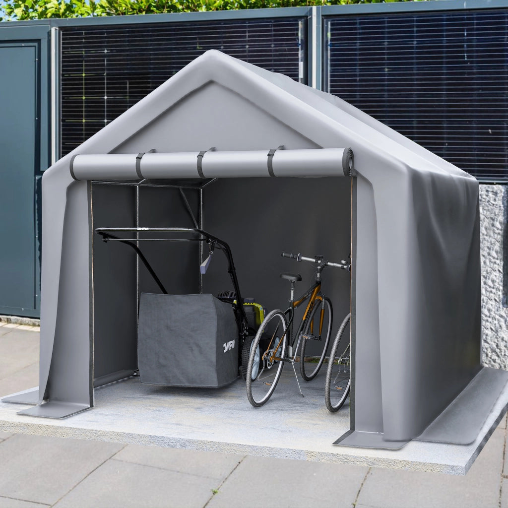 Capanno da giardino 244x241x217cm garage per biciclette deposito utensili tenda robusta impermeabile colore grigio scuro per giardino e esterni