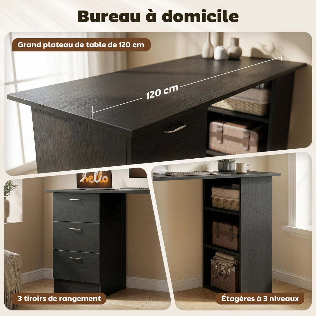 Scrivania con cassetti e ripiani ¨C Minimal ¨C Nero 120x50x76 cm