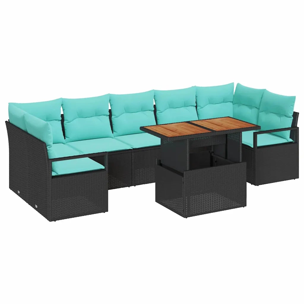 Set Divano da Giardino con cuscino 8 pcs Nero e Verde acqua 3349682