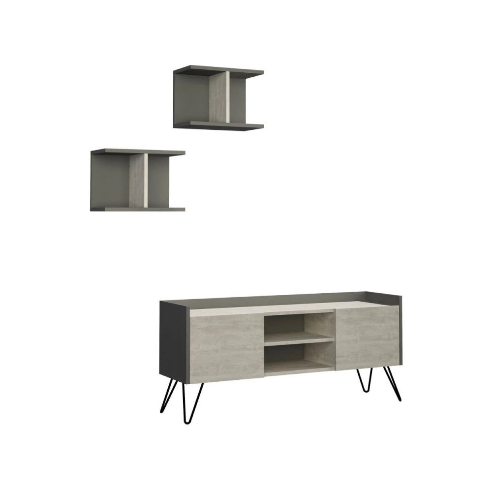 Mobile porta Tv 2 ante Klappe 125,5x33x56,5 bianco vintage e struttura antracite