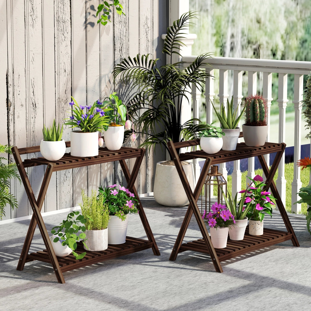 Supporto per piante a 2 livelli ¨C Zephmum ¨C 73x36x64 marrone
