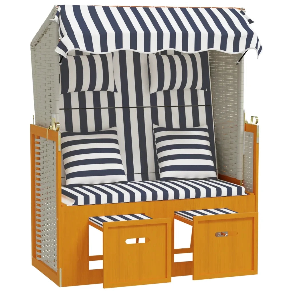 Strandkorb con Cuscini in Polyrattan Legno Massello Bianco Blu 318664