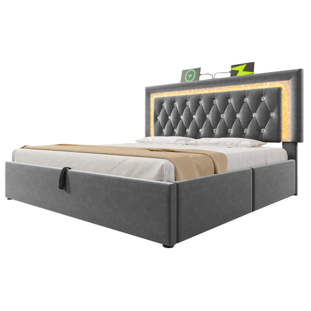 letto imbottito velluto grigio 140x200 cm