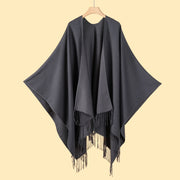Sciarpa da donna in stile streetwear europeo e americano, scialle/mantella caldo/a doppio uso in tinta unita con nappe per autunno e inverno.