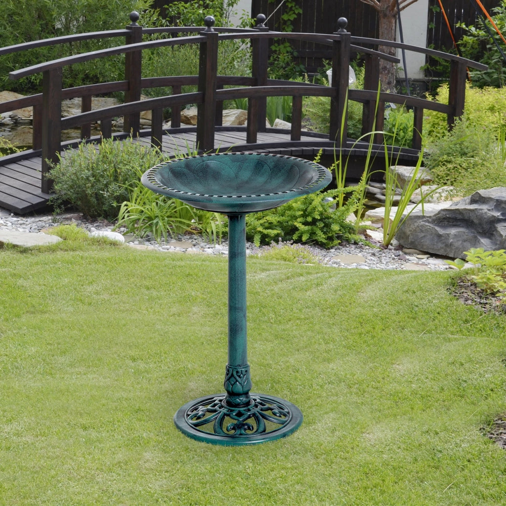 Abbeveratoio per Uccelli da Giardino ¨C Xylo ¨C Metallo Verde Effetto Ruggine ?50cm H69,5cm