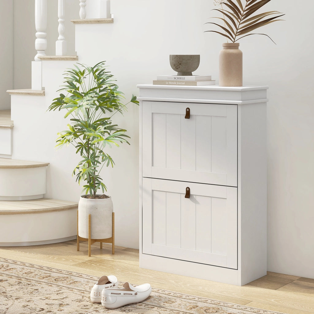Scarpiera con Ante e Ripiani Aggiustabili ¨C zephmum ¨C Bianco 54x24x82,5 cm