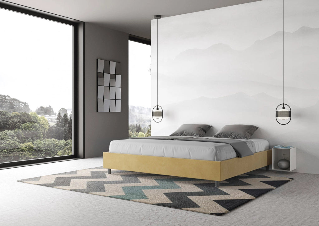 BS COM Letto con rete imbottito 180x200 microfibra ocra