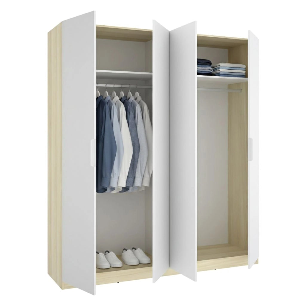Armadio Camera da Letto Holder, Guardaroba Grande 2 Ripiani, 51x204h cm Bianco