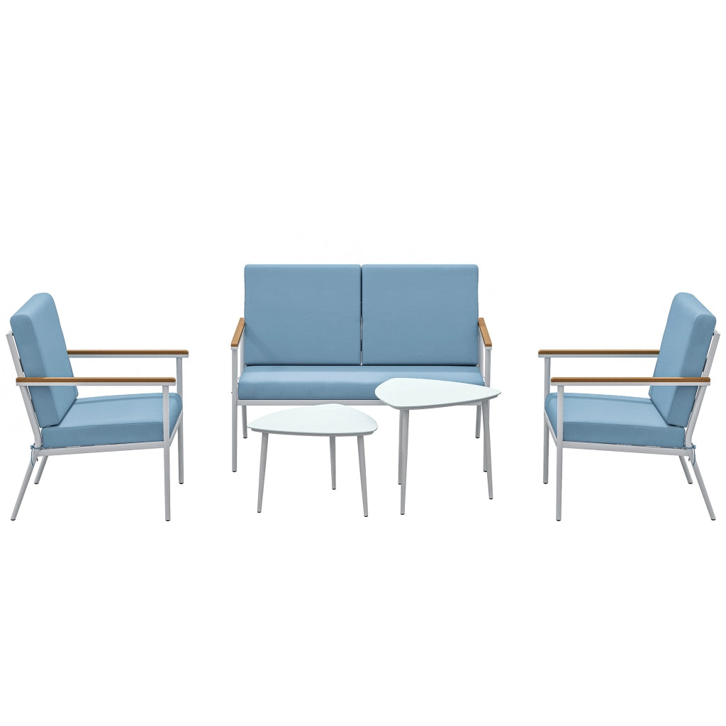 Set giardino 5 pezzi con divano, 2 poltrone e 2 tavolini ¨C Minimal ¨C blu chiaro