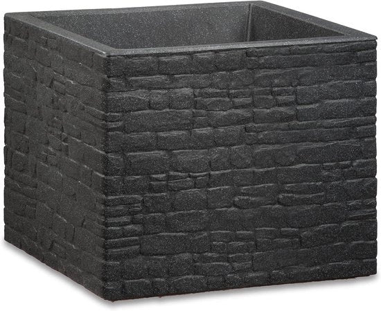 Bacino per piante/bacino per fiori Muretto 40 quadrato - Stony Black - Realizzato con plastica riciclata - Garanzia 10 anni per esterno - 33 litri