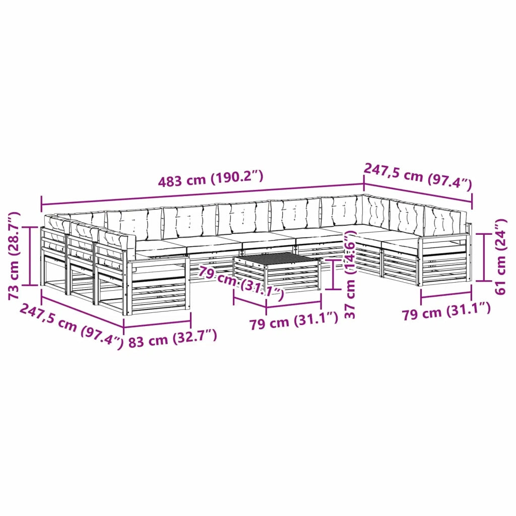 Set divani 11 pcs Naturale e Antracite Legno di Acacia Massello 3374237