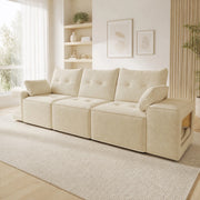 Divano modulare a 3 posti in velluto beige con contenitore; 229;5 cm; con 2 cuscini