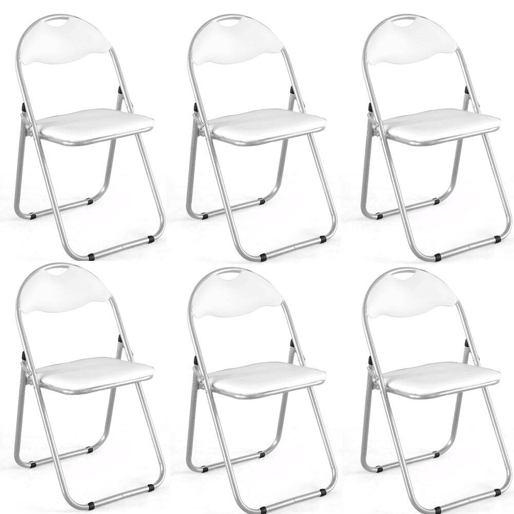 Set 6 Pezzi Sedie Imbottite Pieghevoli Colore Sedia Bianco Struttura Silver