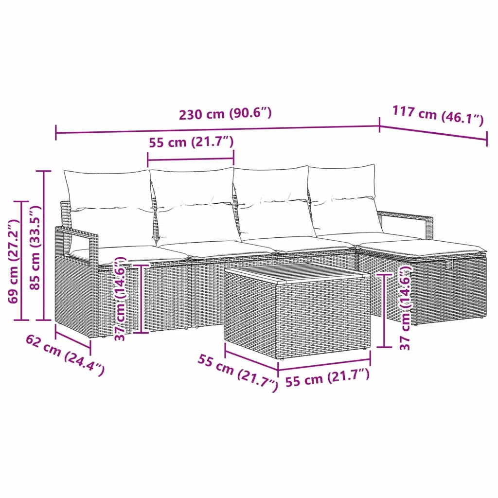Set Divano da Giardino con cuscino 6 pcs Nero polyrattan 3359536
