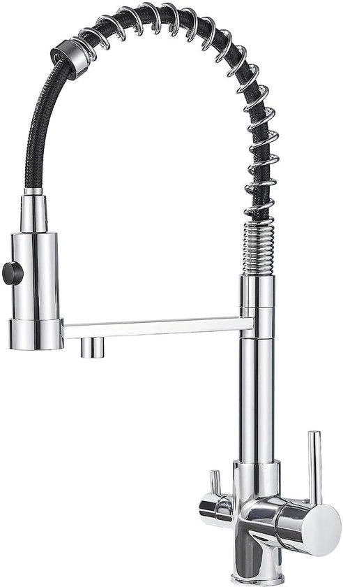 3 viei rubinetteria da cucina, rubinetto 360° girevole, rubinetto da cucina con uscita flessibile, rubinetto da cucina per acqua calda e fredda e filtro (acciaio inox)