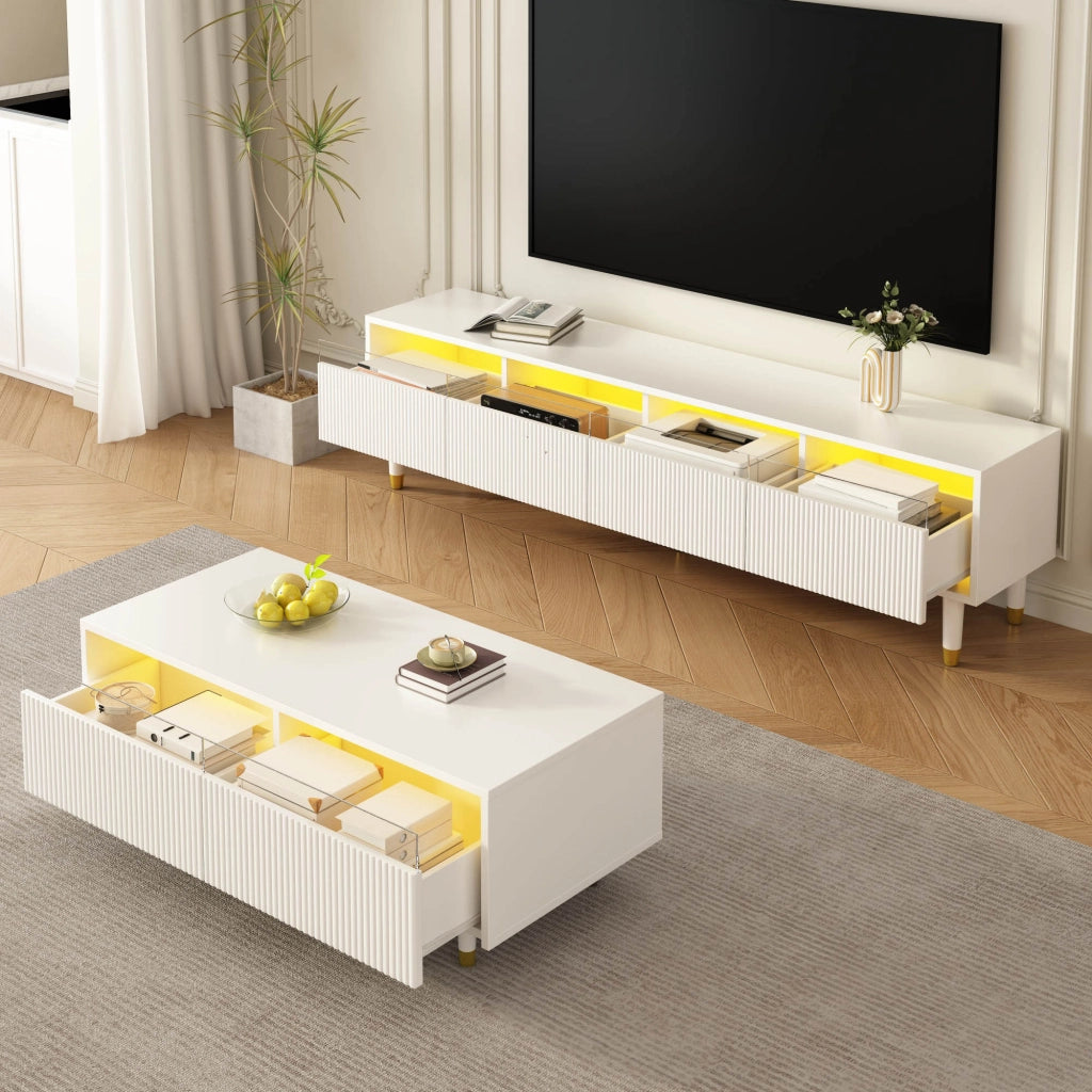 Cassettiera per TV bianca in MDF lunghezza 110 cm