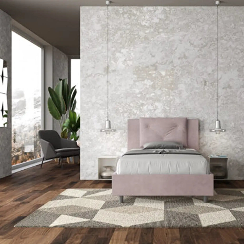 Letto una piazza e mezza contenitore imbottito 120x200 microfibra glicine Appia