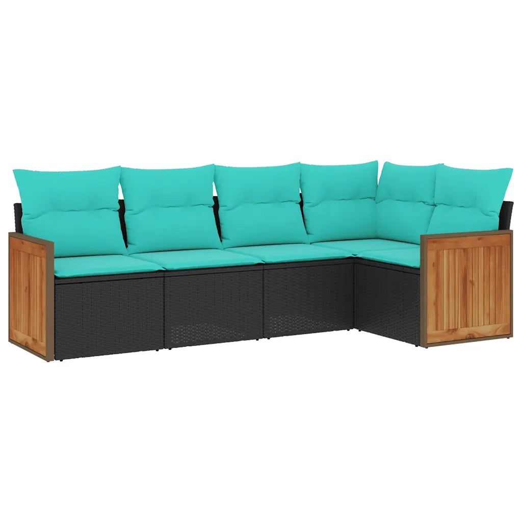 Set Divani da Giardino 5 pz con Cuscini Nero in Polyrattan 3227625