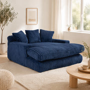 Chaiselongue da interno in corduroy blu navy con 3 cuscini; 125x155x63 cm