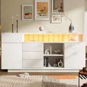 Sideboard bianco 160x40x75 cm con LED; ante e cassetti in MDF e acrilico